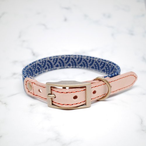 Michu Pet Collars #美珠手作 狗 項圈 M號 日式風格 海浪 點點 藍 可上牽繩 可加購吊牌