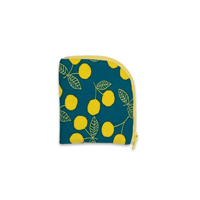 プラウド角度[財布]  - 小さな黄色の果実 - 小銭入れ - コットン・麻 ブルー