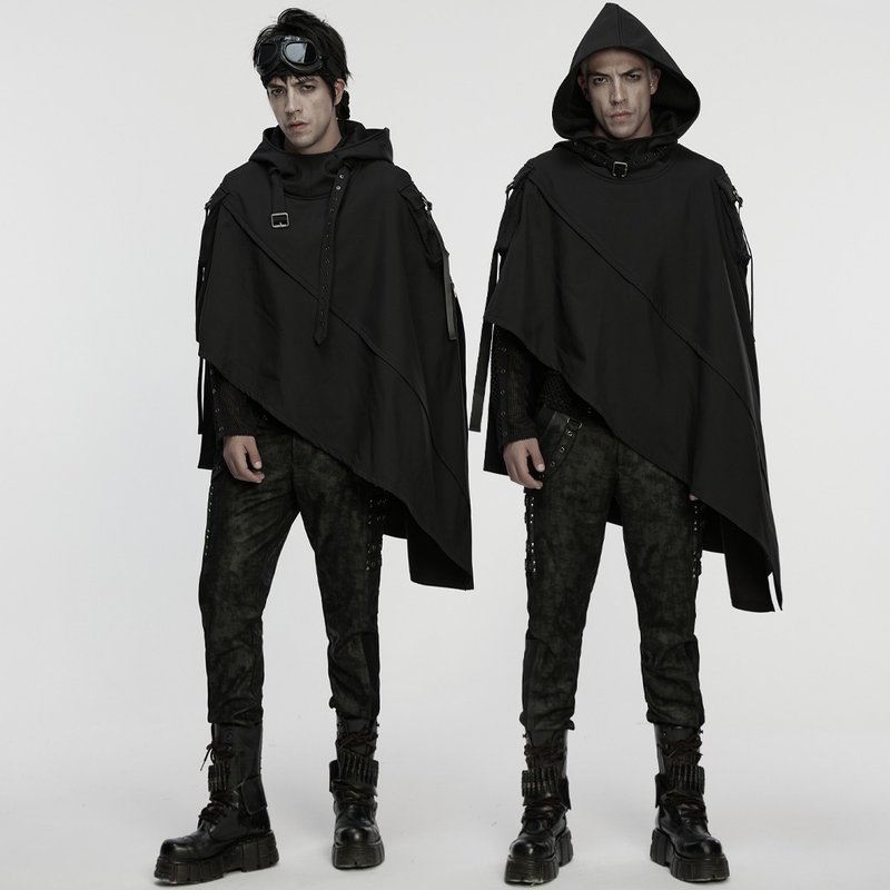 廢土龐克邊境巫師加絨防水斗篷 / 寬鬆版型 - 男夾克/外套 - 其他材質 黑色