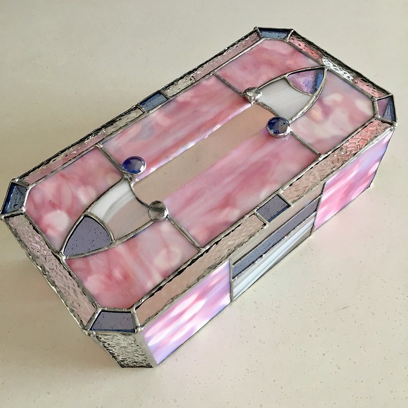 ティッシュボックスケース スイートピンク&ホワイト ガラス Bay View - 置物 - ガラス ピンク