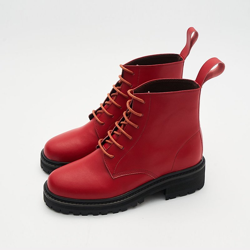 Gullar 六孔馬丁女鞋-素食皮鞋(葛樂紅色) - 女款短靴 - 防水材質 