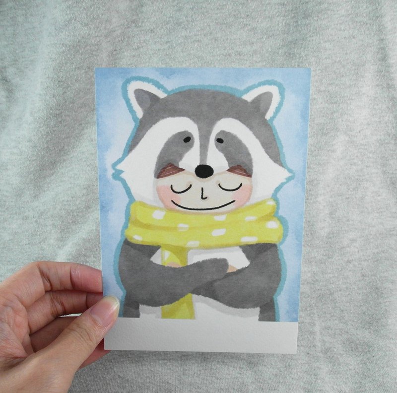 Animal series: wash Raccoon illustration postcard - การ์ด/โปสการ์ด - กระดาษ สีเทา