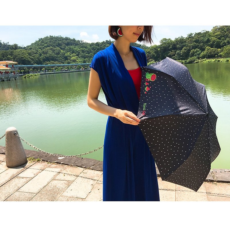 [Taiwan Wenchuang Rain's talk] Sweet watermelon anti-UV three-fold automatic opening and closing umbrella - ร่ม - วัสดุกันนำ้ สีดำ
