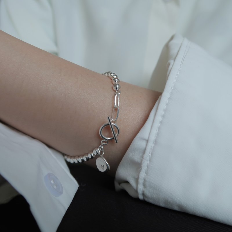 925 sterling silver original tempered square bead chain long square chain customized engraving OT buckle bracelet free packaging - Bracelets - Sterling Silver White