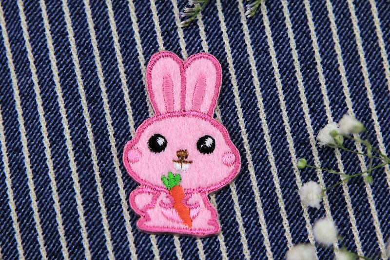 Rabbit self-adhesive embroidered cloth stickers-forest cute animal series - Knitting, Embroidery, Felted Wool & Sewing - Thread Pink