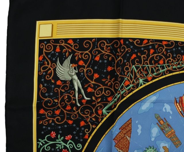エルメス スカーフ カレ90 SPRINGS 黒 HERMES Vintage Silk Scarf Carre 90 SPRINGS エルメス シルク