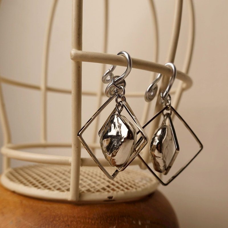 白日夢方框交錯 無痛耳夾 - 耳環/耳夾/耳骨夾 - 其他金屬 