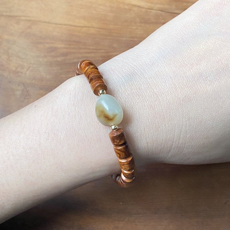 Niancui-Vietnamese Huanghuali wood + Hetian jade design bracelet - Bracelets - Wood Orange