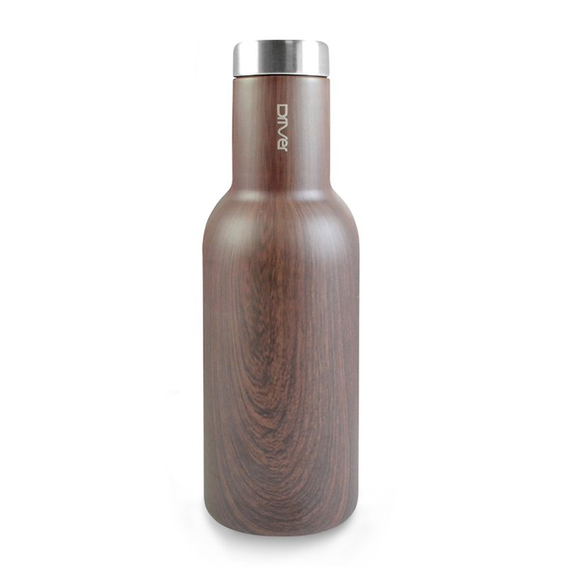 Driver fashion hot and cold thermos bottle 580ml-wood color (with kuso stickers optional) - Teapots & Teacups - Other Metals Brown