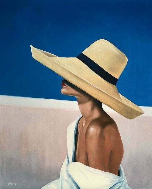 OsipovArtStudio Original Oil Painting On Canvas Women Painting Blue Landscape Modern Painting