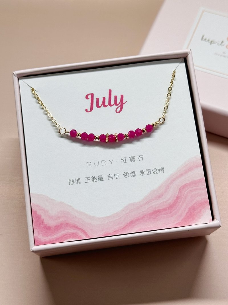 /Birthstone/July Stone ruby ​​necklace 14K gold plated necklace gift for besties and sisters - สร้อยคอ - คริสตัล สีแดง