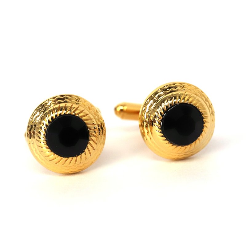 Gold Round cufflinks with Nero elements - กระดุมข้อมือ - โลหะ สีส้ม