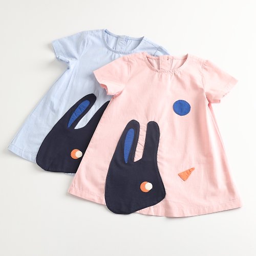 BIR自然棉麻品牌服飾 【出清優惠】 小兔連身裙 粉紅/藍