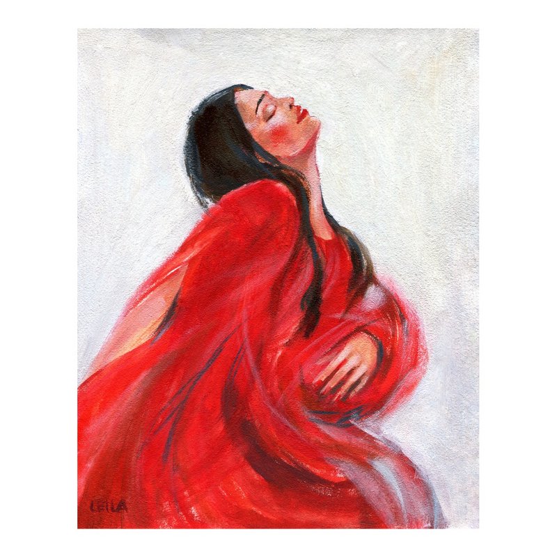 黑衣女士原創油畫性感女人人體畫 25x20 厘米 - 插畫/繪畫/寫字 - 其他材質 紅色