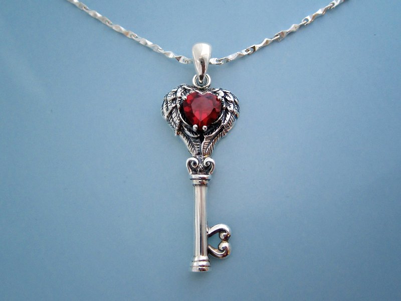 Feather Series Red Pomegranate/Key of Love Pendant/With 18-inch Silver(Dyed Black/No Plating) - Necklaces - Other Metals 