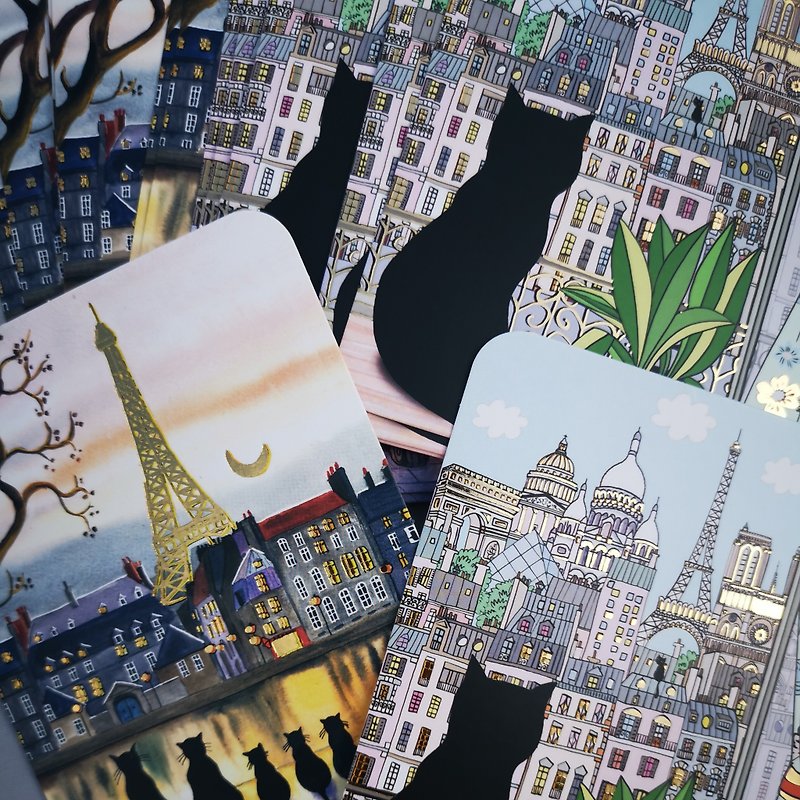 Christmas Gift Postcard | Black Cat Paris Scenery - Cards & Postcards - Paper 