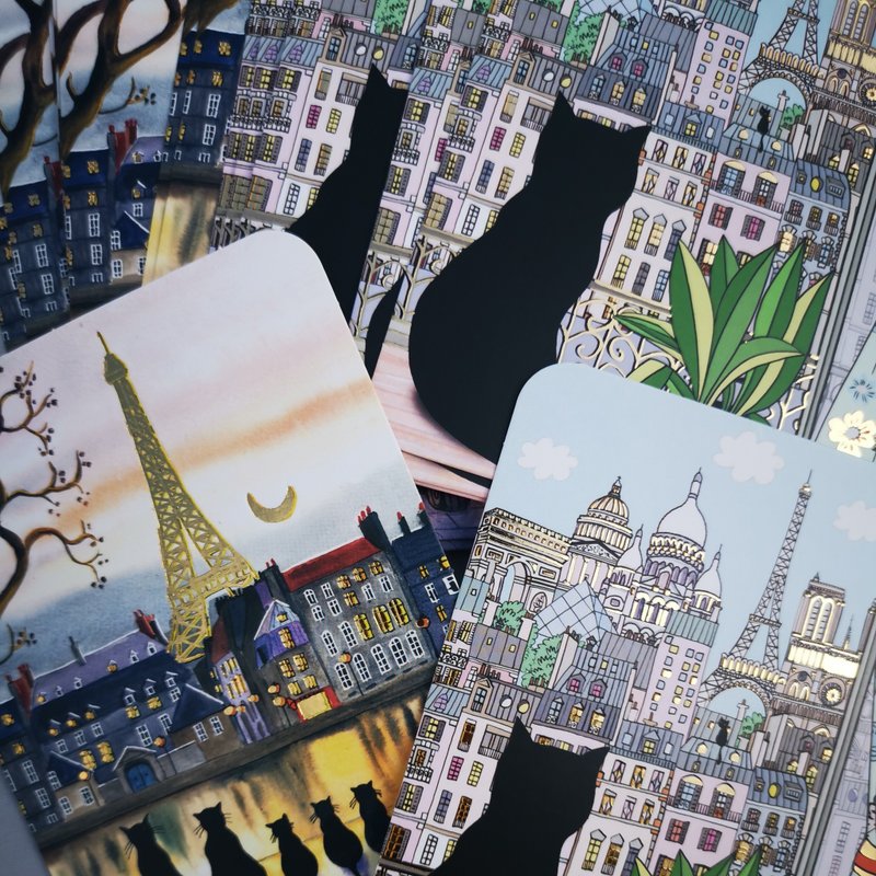 Christmas Gift Postcard | Black Cat Paris Scenery - Cards & Postcards - Paper 