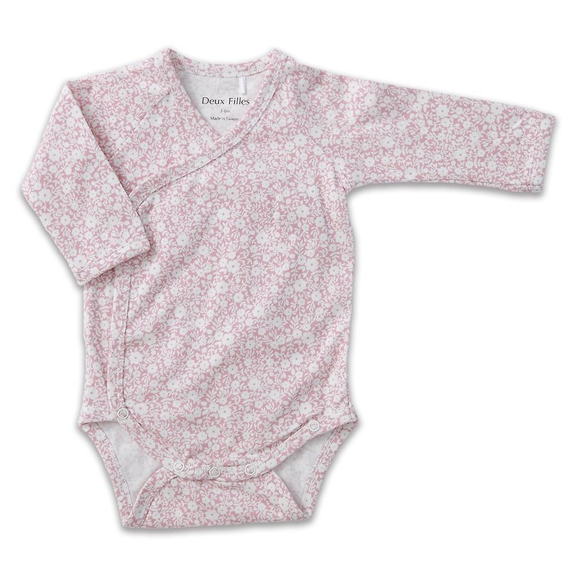 【Deux Filles Organic Cotton】Baby Long Sleeve Side Open Onesies/ Jumpsuit Pink Flower - Onesies - Cotton & Hemp Pink
