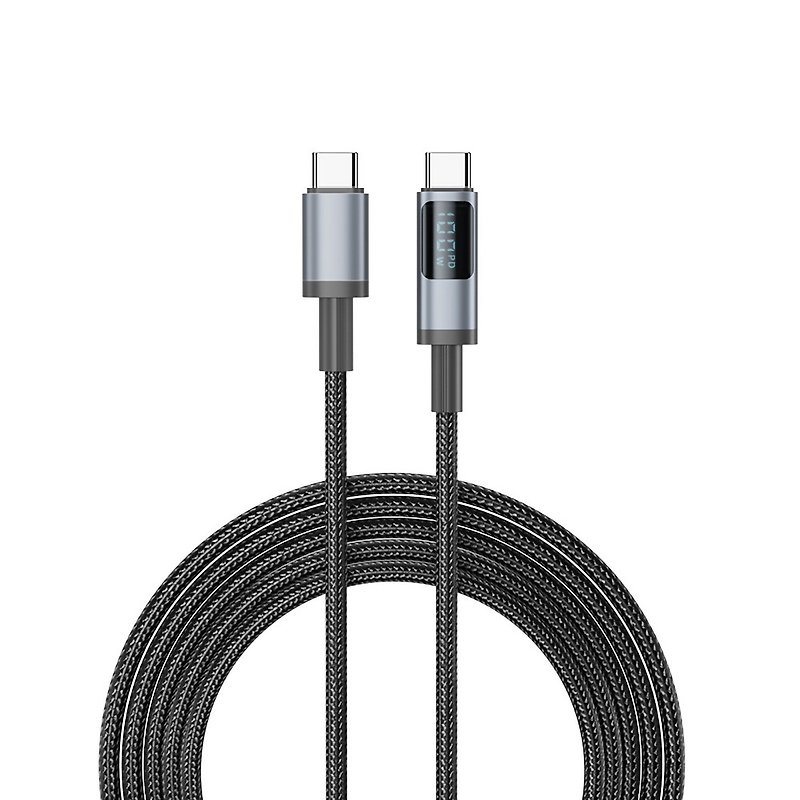 100W digital display fast transmission braided charging cable-1.2m (Type-C to Type-C) - Chargers & Cables - Other Metals Black