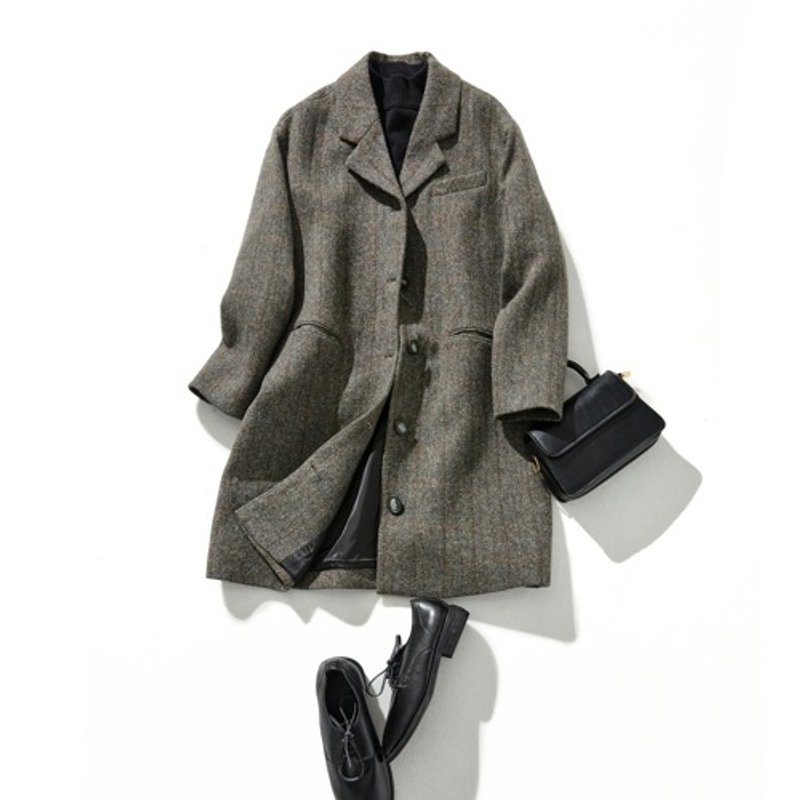 New color! A stylish wool coat that adults will want to wear. 100% Italian wool, checkered fabric, long coat 191205-11 - Women's Casual & Functional Jackets - Cotton & Hemp 