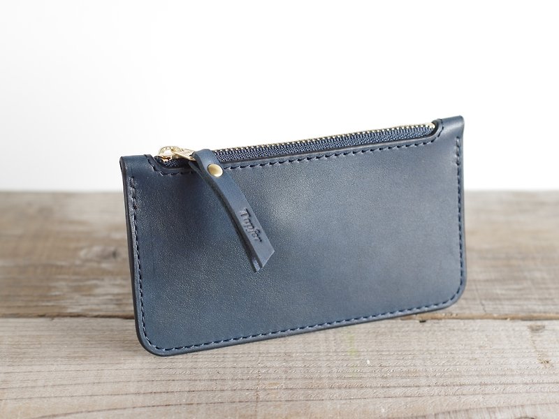 Nume leather key pouch (key case) navy - กระเป๋าเครื่องสำอาง - หนังแท้ สีน้ำเงิน