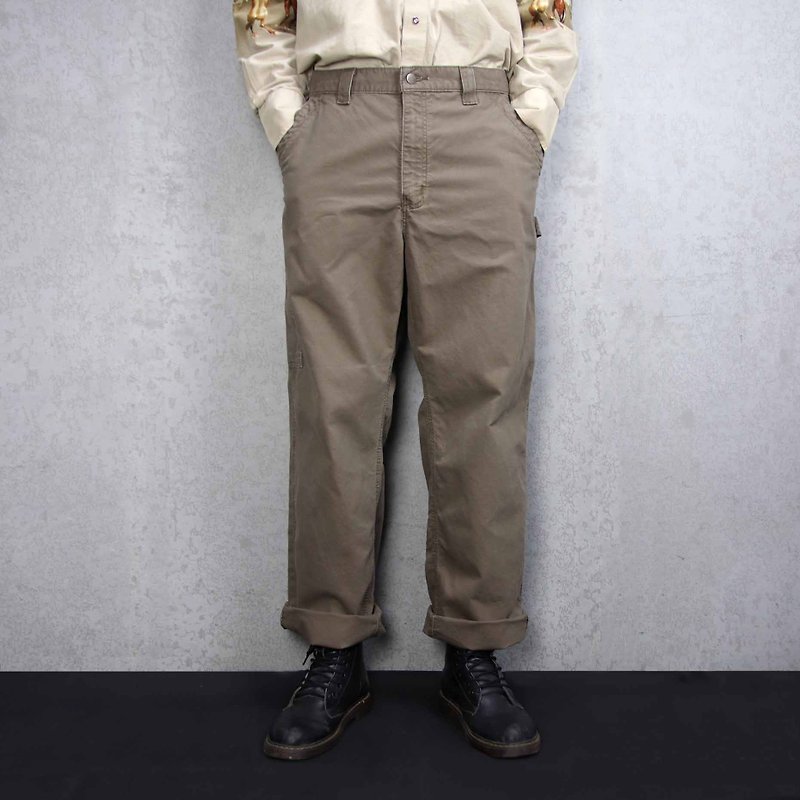 Tsubasa.Y ancient house carhartt004 earthen work pants, trousers wide version work pants tooling - กางเกงขายาว - วัสดุอื่นๆ สีกากี