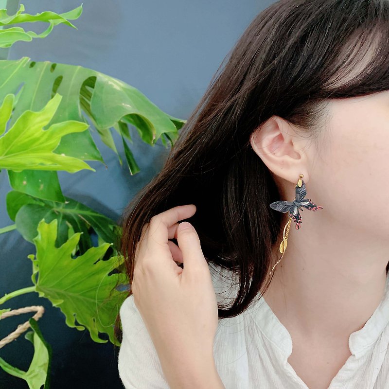 humming- Papilio Maraho /Butterfly/Embroidery earrings