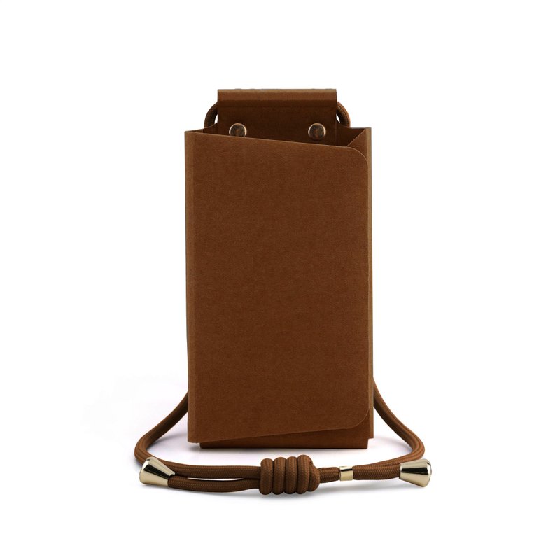 PhonePochette - Pure - Cocoa - Eco Leather - กระเป๋าแมสเซนเจอร์ - วัสดุอื่นๆ สีนำ้ตาล