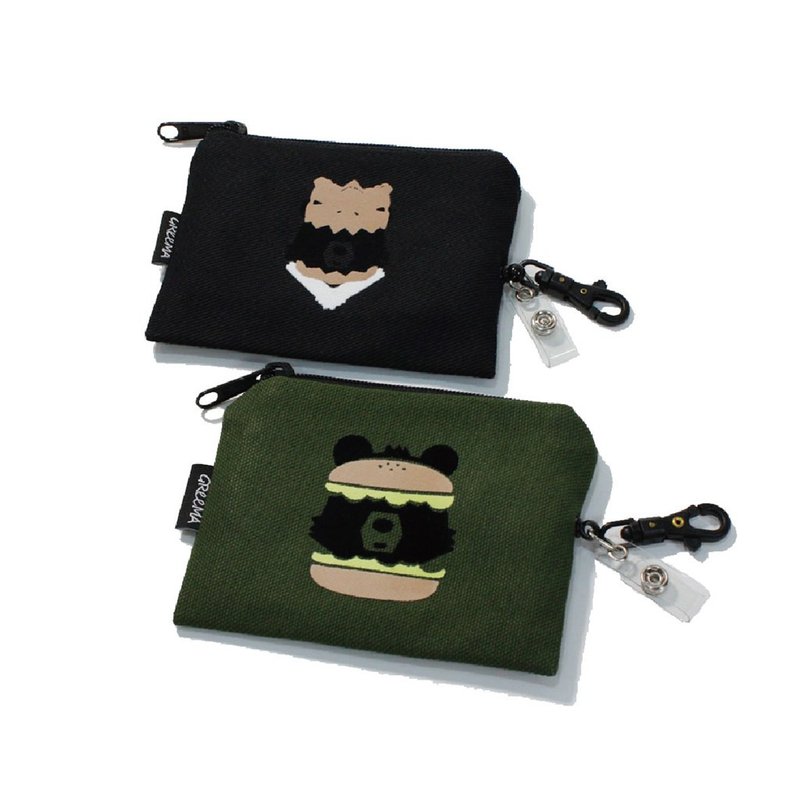 Taiwan Black Bear Velvet Illustration Canvas Elastic Drawstring Coin Purse - กระเป๋าใส่เหรียญ - ผ้าฝ้าย/ผ้าลินิน หลากหลายสี