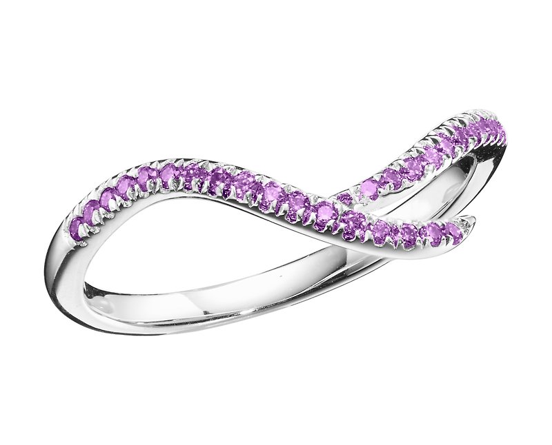 Pave amethyst ring in 14k white gold-Non diamond wedding bridal band for women - แหวนคู่ - เครื่องประดับ สีม่วง