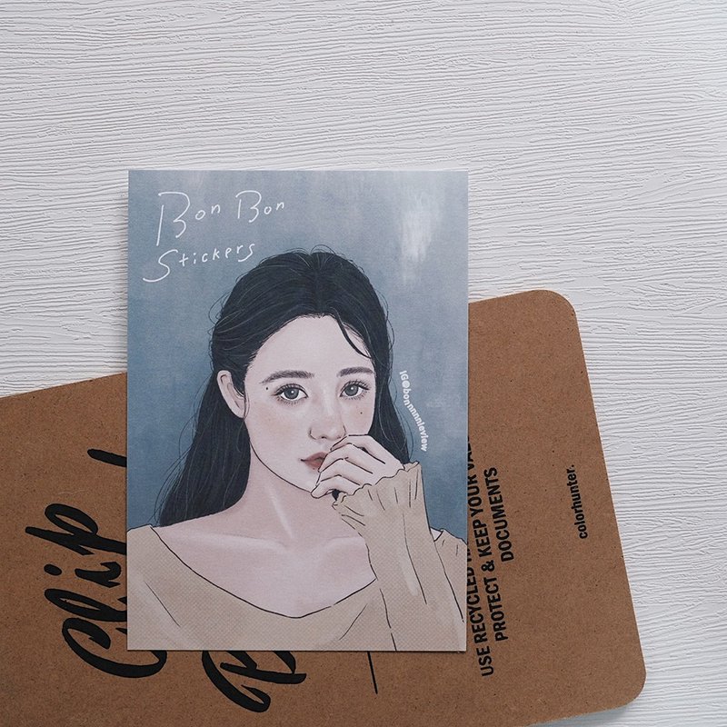 Girls postcard - brunette girl - การ์ด/โปสการ์ด - กระดาษ 