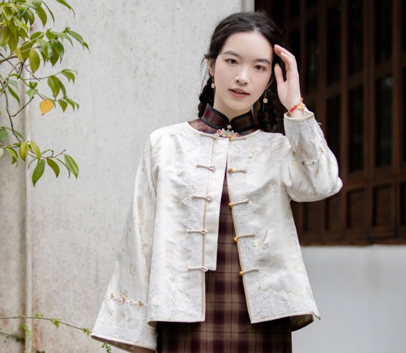 Jin Yaoxue's new Chinese retro design buttoned top - Women's Tops - Other Materials White