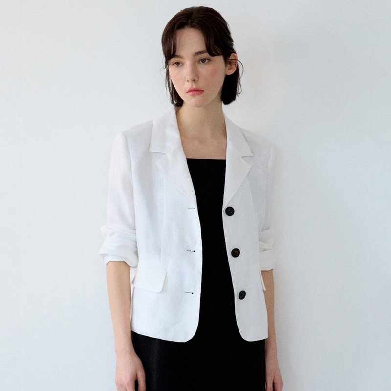 Korea sisterhood, Basic Linen Jacket Short - White - 女大衣/外套 - 棉．麻 白色