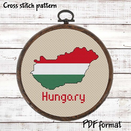 ModernXStitchArt Hungary Map Cross Stitch pattern, Magyarorszag Flag Xstitch Modern chart PDF