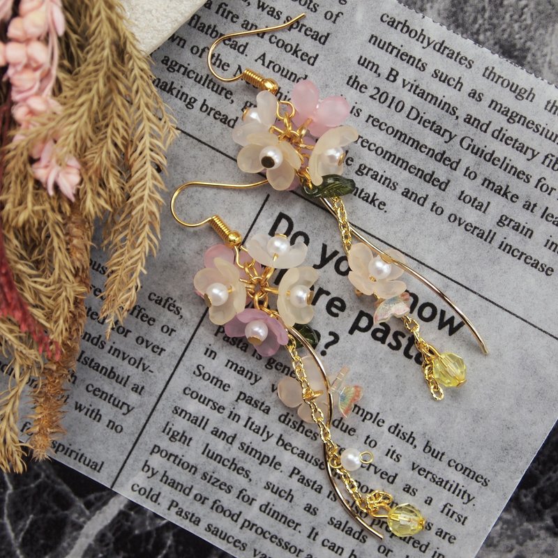 【イヤリング/ピアス】　春のはじまり×揺れる - 耳環/耳夾/耳骨夾 - 壓克力 粉紅色