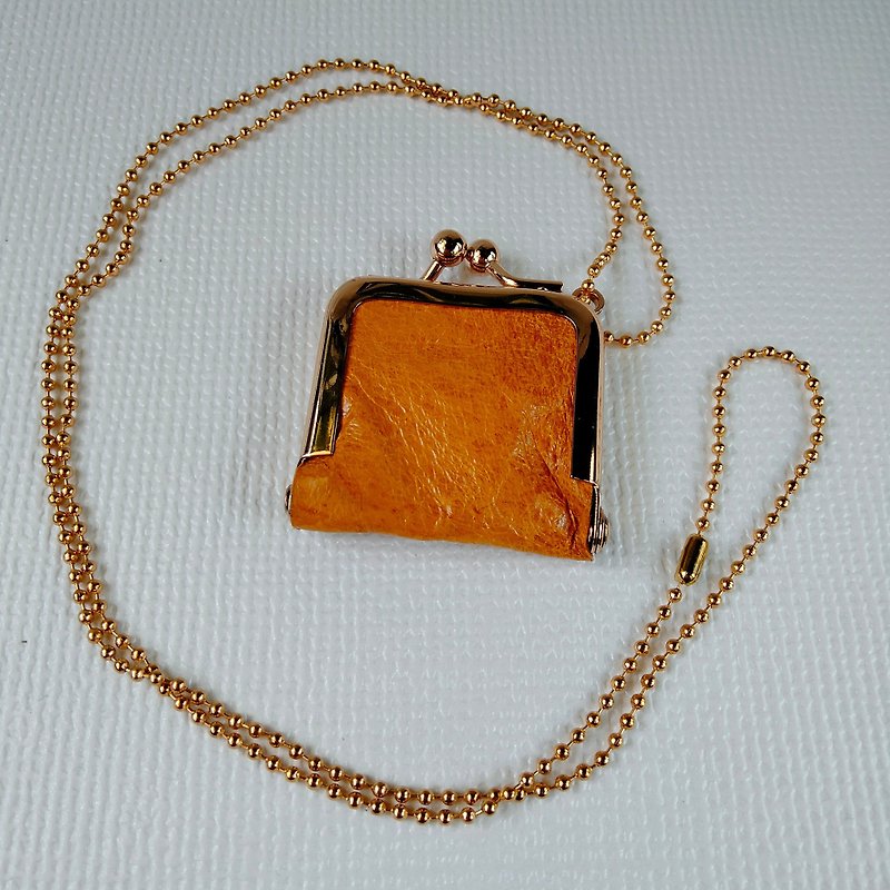 Genuine leather kiss lock bag necklace - สร้อยคอ - หนังแท้ สีนำ้ตาล