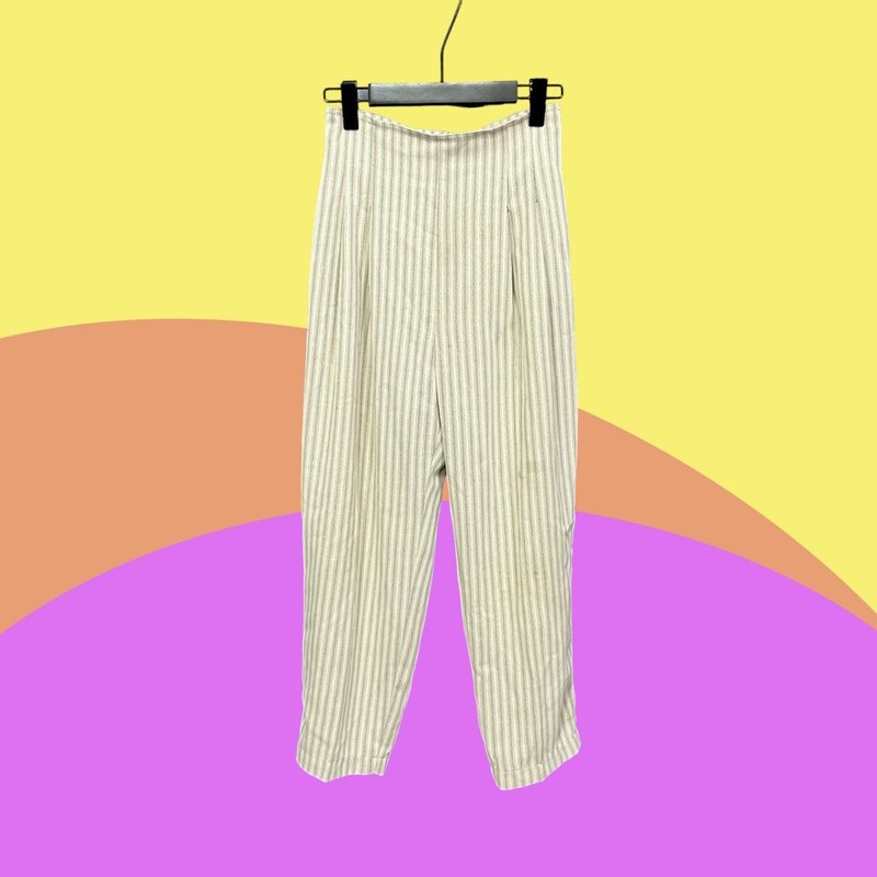 Second-hand off-white chiffon striped discounted high-waisted trousers CA405 - กางเกงขายาว - เส้นใยสังเคราะห์ สีเทา