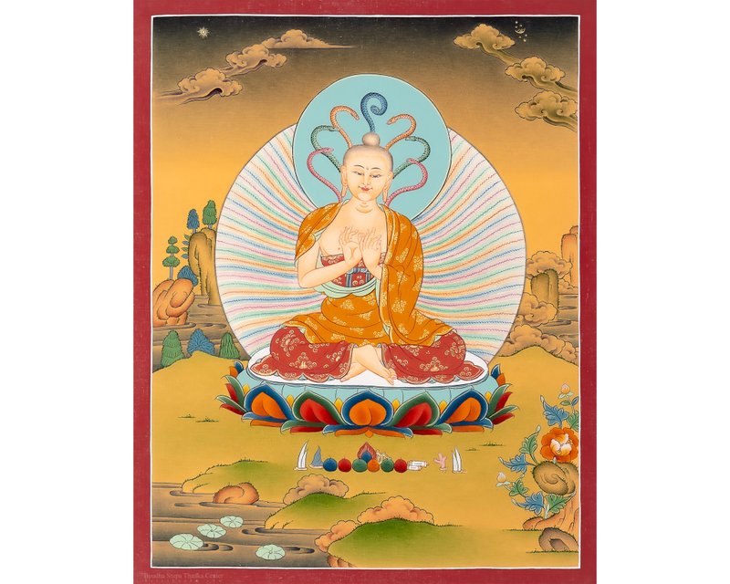 龍樹佛陀唐卡 – 藏傳智慧與空性的宗師 - 壁貼/牆壁裝飾 - 其他材質 多色