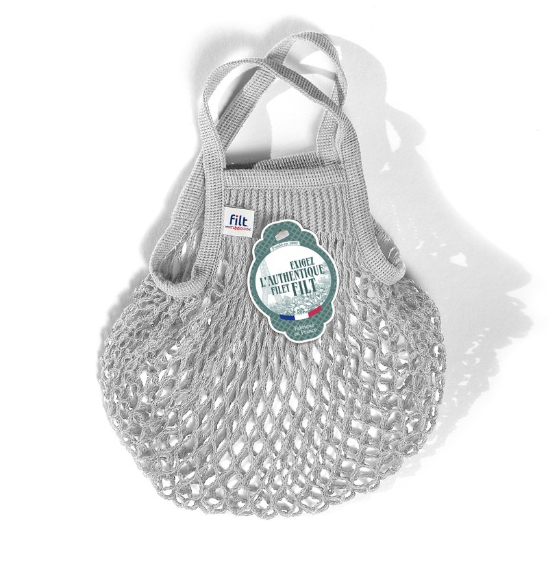 French Filt mesh bag soft gray Gris Pluie - กระเป๋าถือ - ผ้าฝ้าย/ผ้าลินิน 