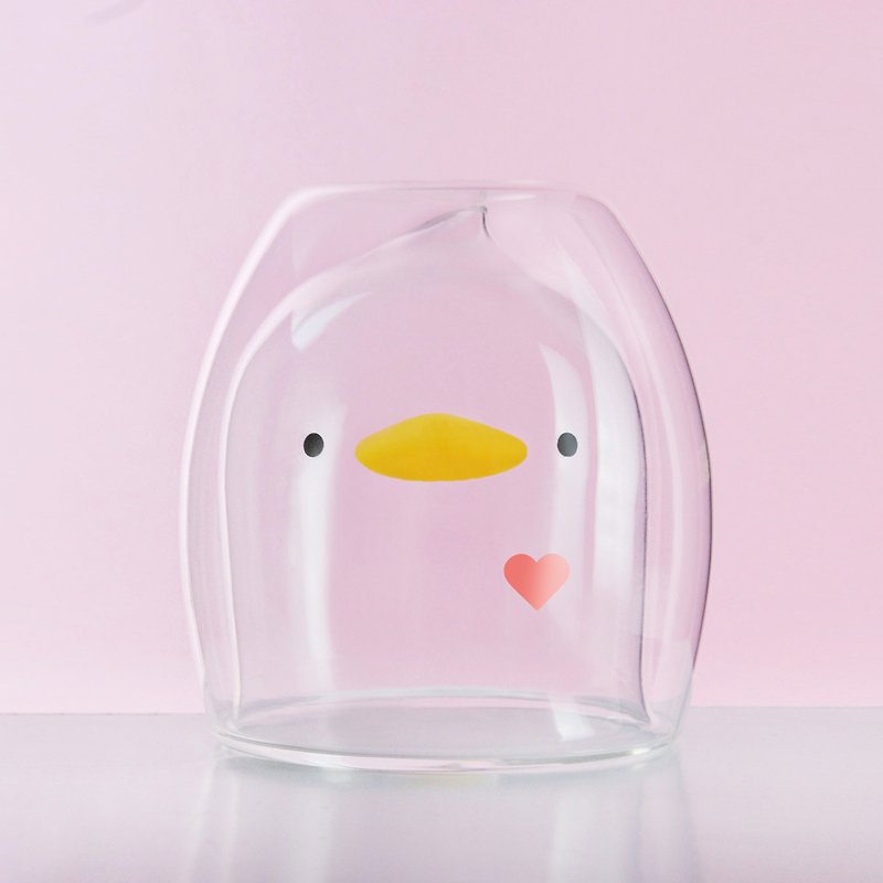 動物系列-【情人節限定款】小鴨雙層杯 - 咖啡杯 - 玻璃 透明