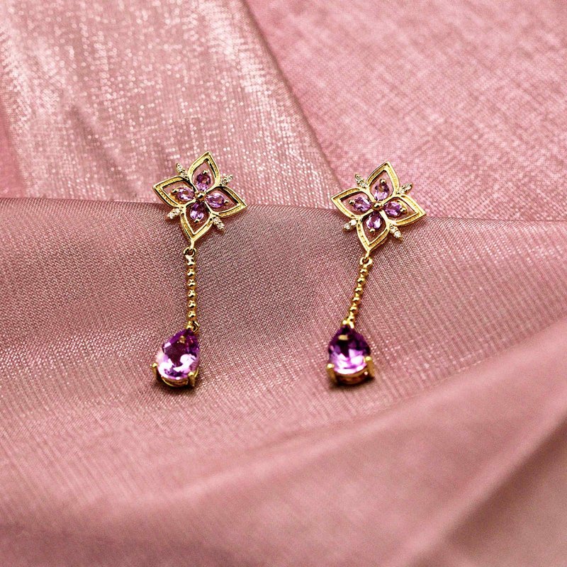 【Purplemay jewellery】純18K金復古紫水晶鑽石耳釘 - E065 - 耳環/耳夾/耳骨夾 - 寶石 紫色