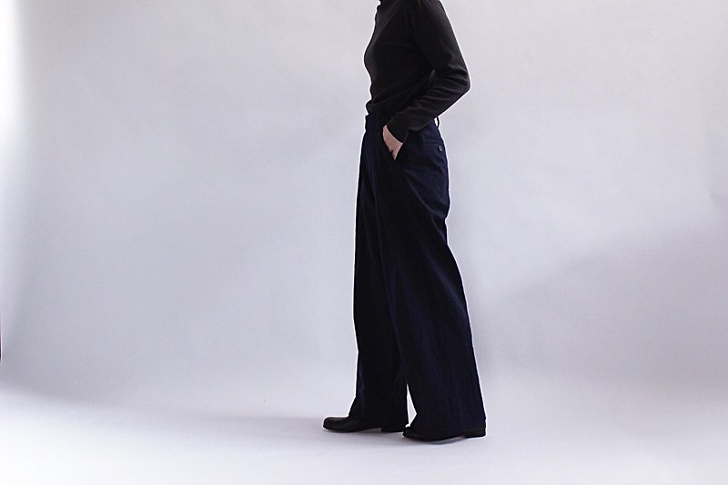 Wool cotton wide pants / NV - กางเกงขายาว - ผ้าฝ้าย/ผ้าลินิน สีน้ำเงิน
