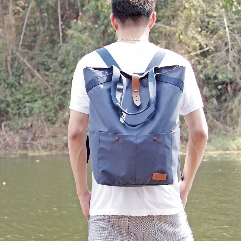MONO-Backpack/Tote (waterproof, Laptop, Notebook, Sleeve, Case) - กระเป๋าเป้สะพายหลัง - วัสดุกันนำ้ สีน้ำเงิน