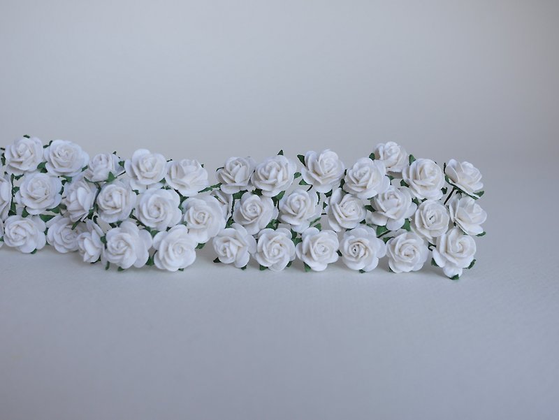 paper flower centerpiece supplies, 100 pcs. Mini rose, size 1.5 cm., white color - Wood, Bamboo & Paper - Paper White