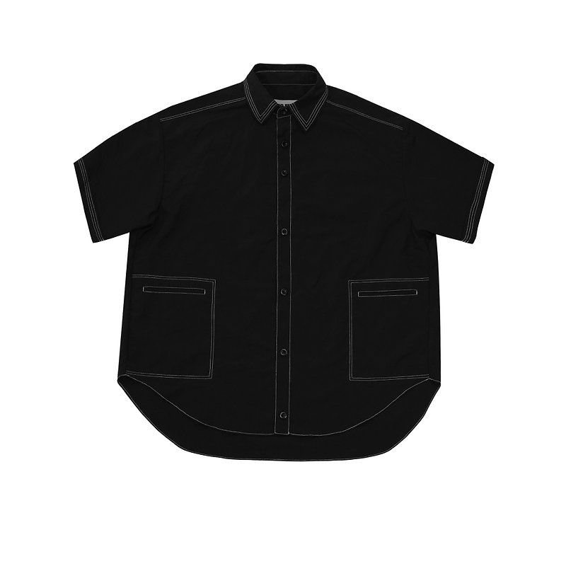 FUSIO FUSIO - Short Sleeve Stitched Shirt - Black - Men's Shirts - Other Materials Black