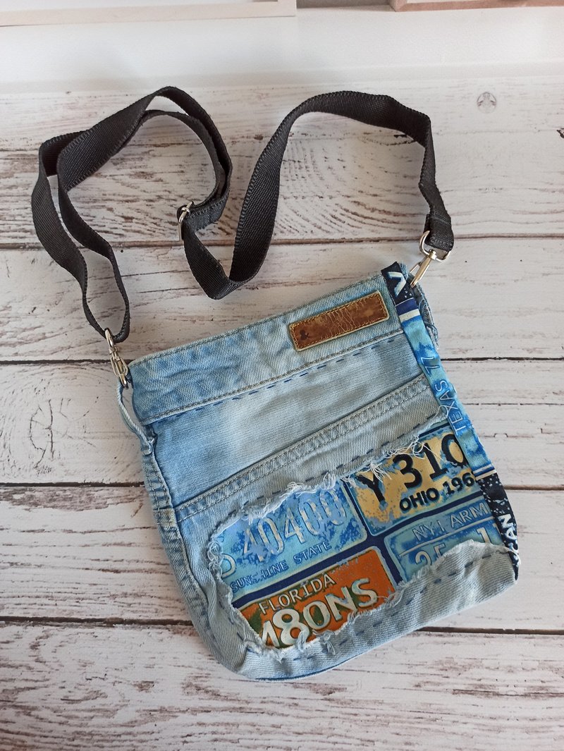 Original denim tote bag,eco bag,shoulder bag gift for girls,natural fabric bag - 手提包/手提袋 - 棉．麻 藍色