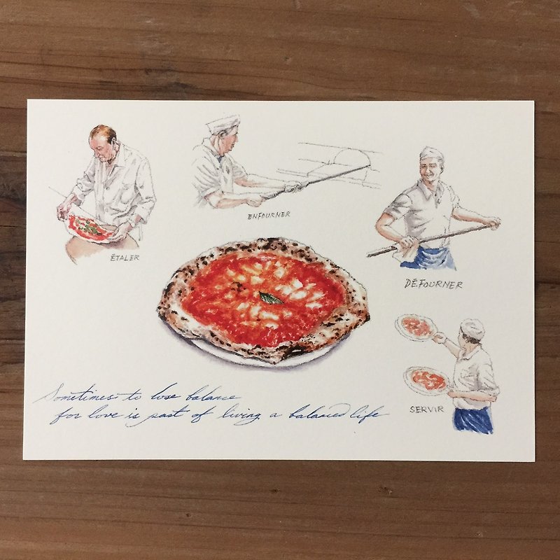 Film and travel illustration postcard - Italian pizza shop - การ์ด/โปสการ์ด - กระดาษ 