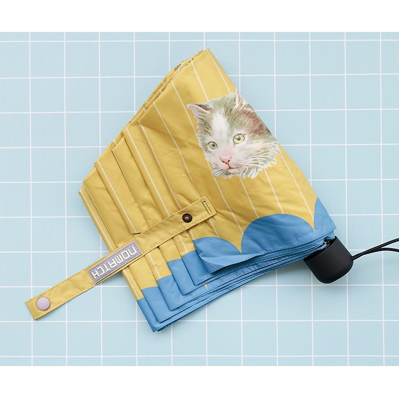 NoMatch不合設計貓頭條紋宮廷復古印花黑膠塗層防曬晴雨兩用三摺傘 - 雨傘/雨衣 - 其他材質 黃色