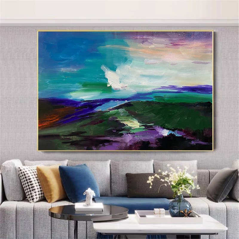 海上日出 海景肌理畫/手繪丙烯抽象畫/原創裝飾畫/客廳掛畫/藍色 - 海報/掛畫/掛布 - 亞麻 藍色