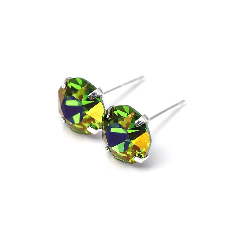 Green Rainforest Aurora - Swarovski Crystal Silver Stud Earrings | 8mm Round - Earrings & Clip-ons - Sterling Silver Green